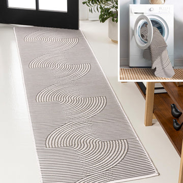 Arielle Mid-Century Modern Curve Stripe Reversible Machine-Washable Indoor/Outdoor Area Rug